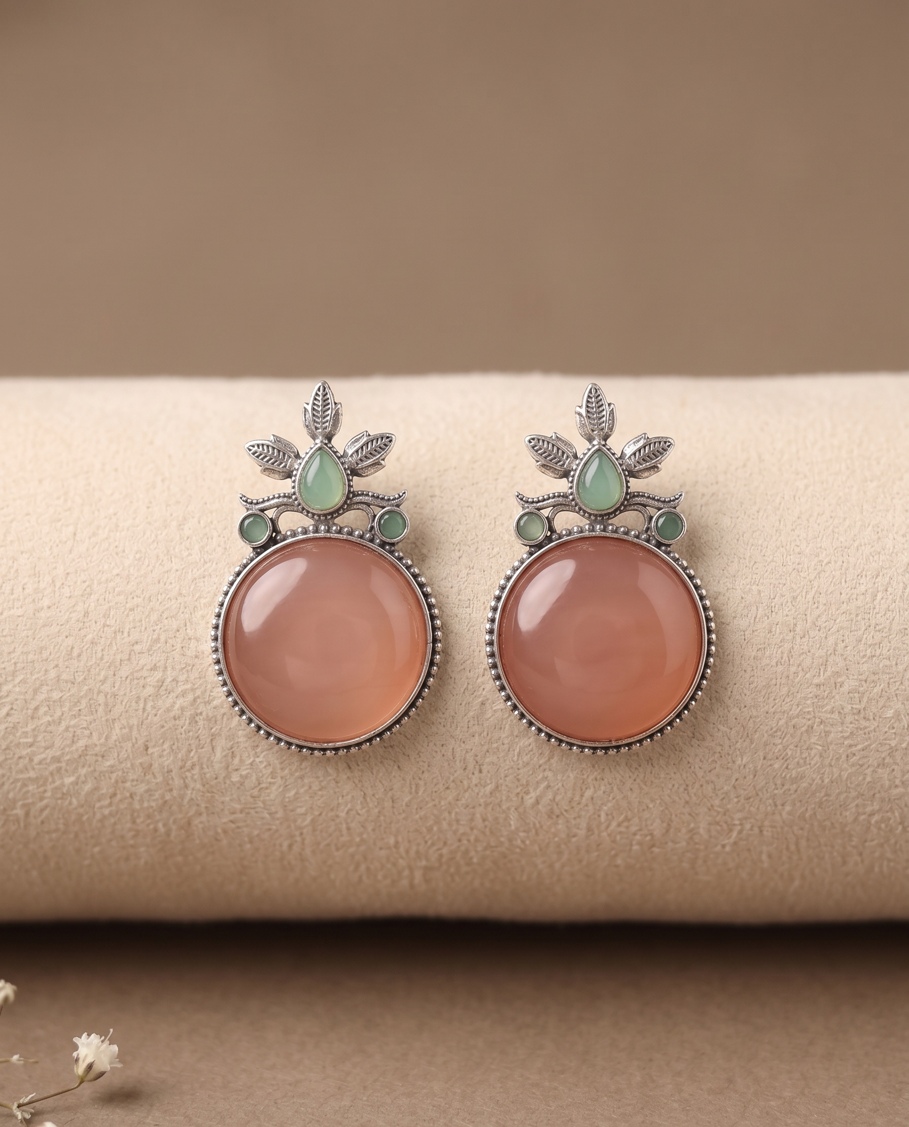 Oxidised Pink Stone Stud Earrings