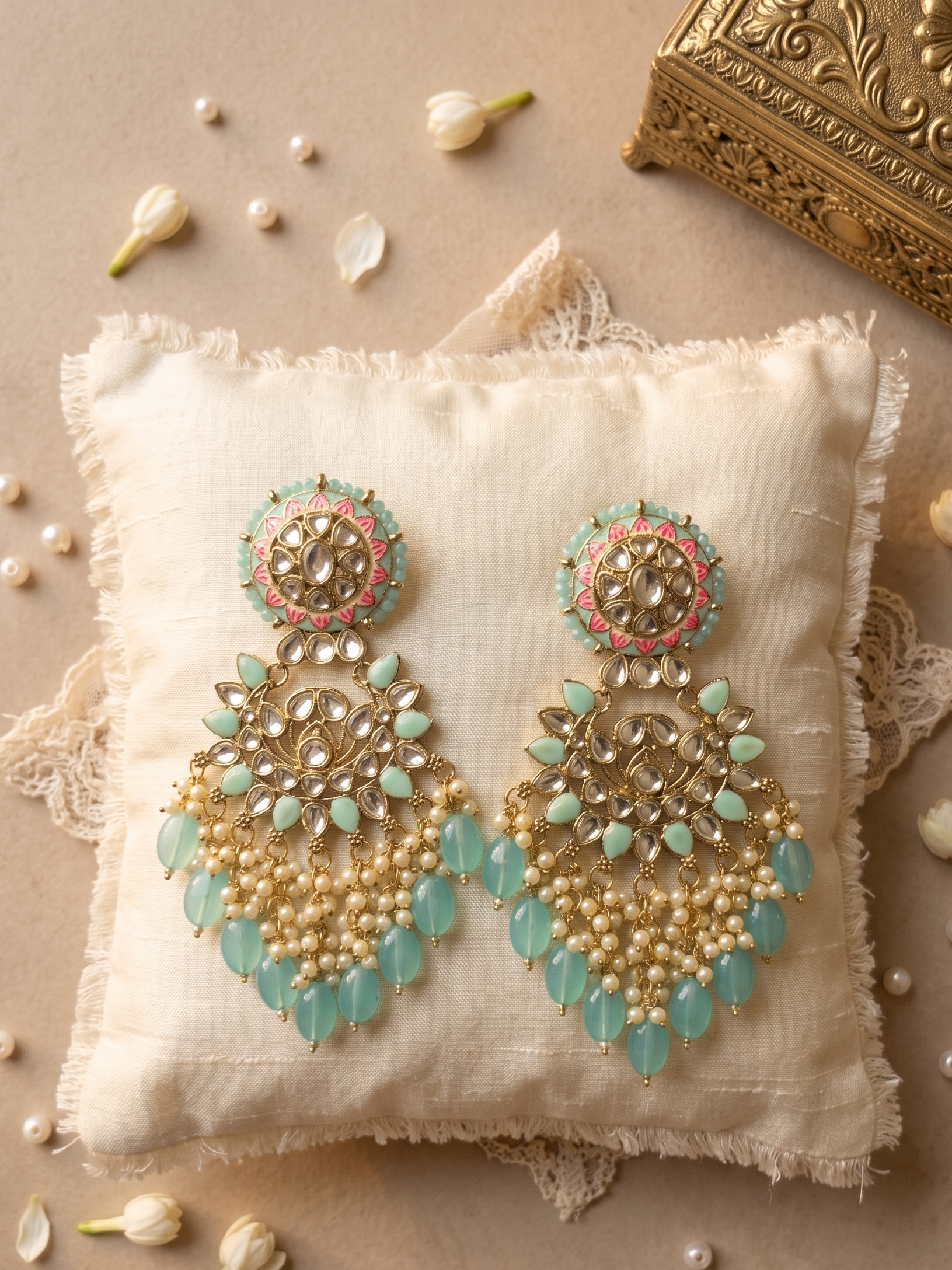Noor Kundan Chandbalis - Turquoise