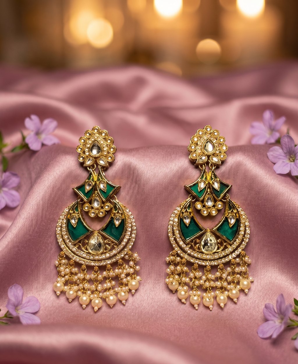 Ava Kundan Chandbalis - Forest Green
