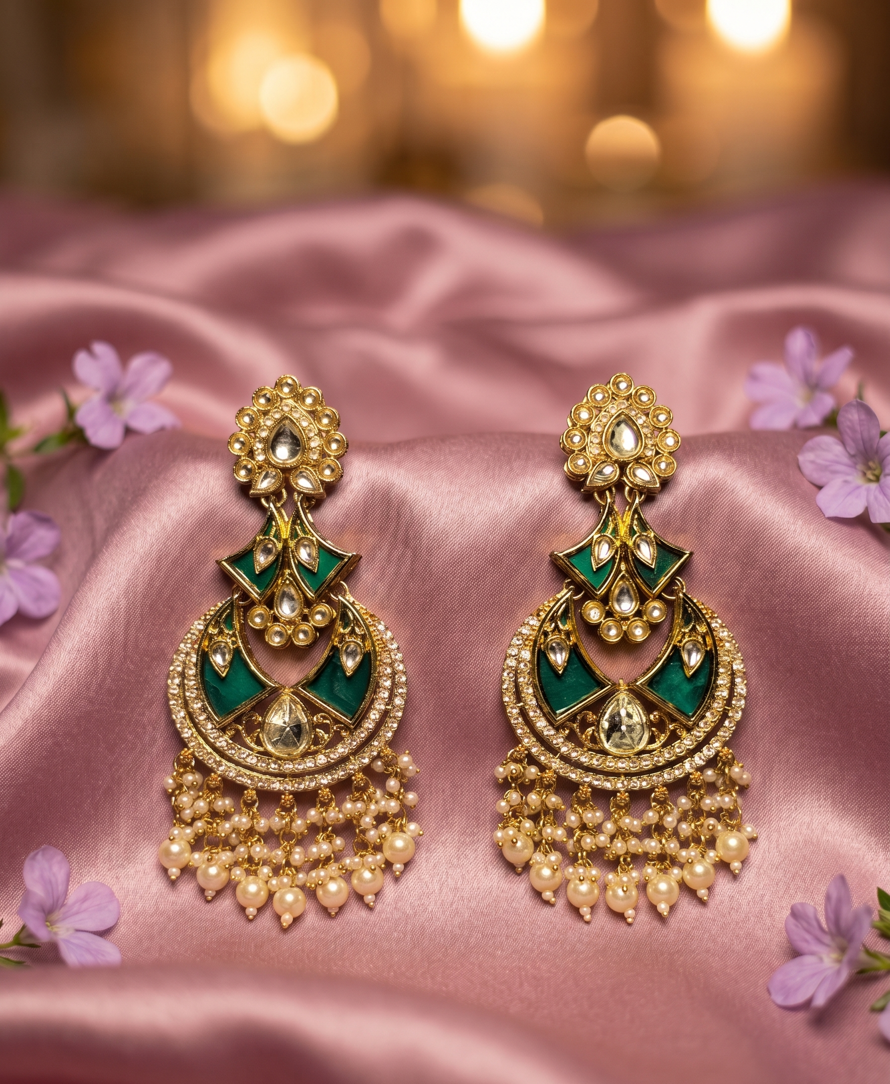 Ava Kundan Chandbalis - Forest Green