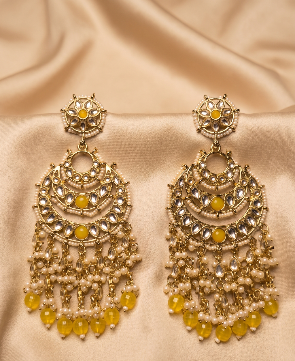 Royal Pearl Chandbali – Yellow