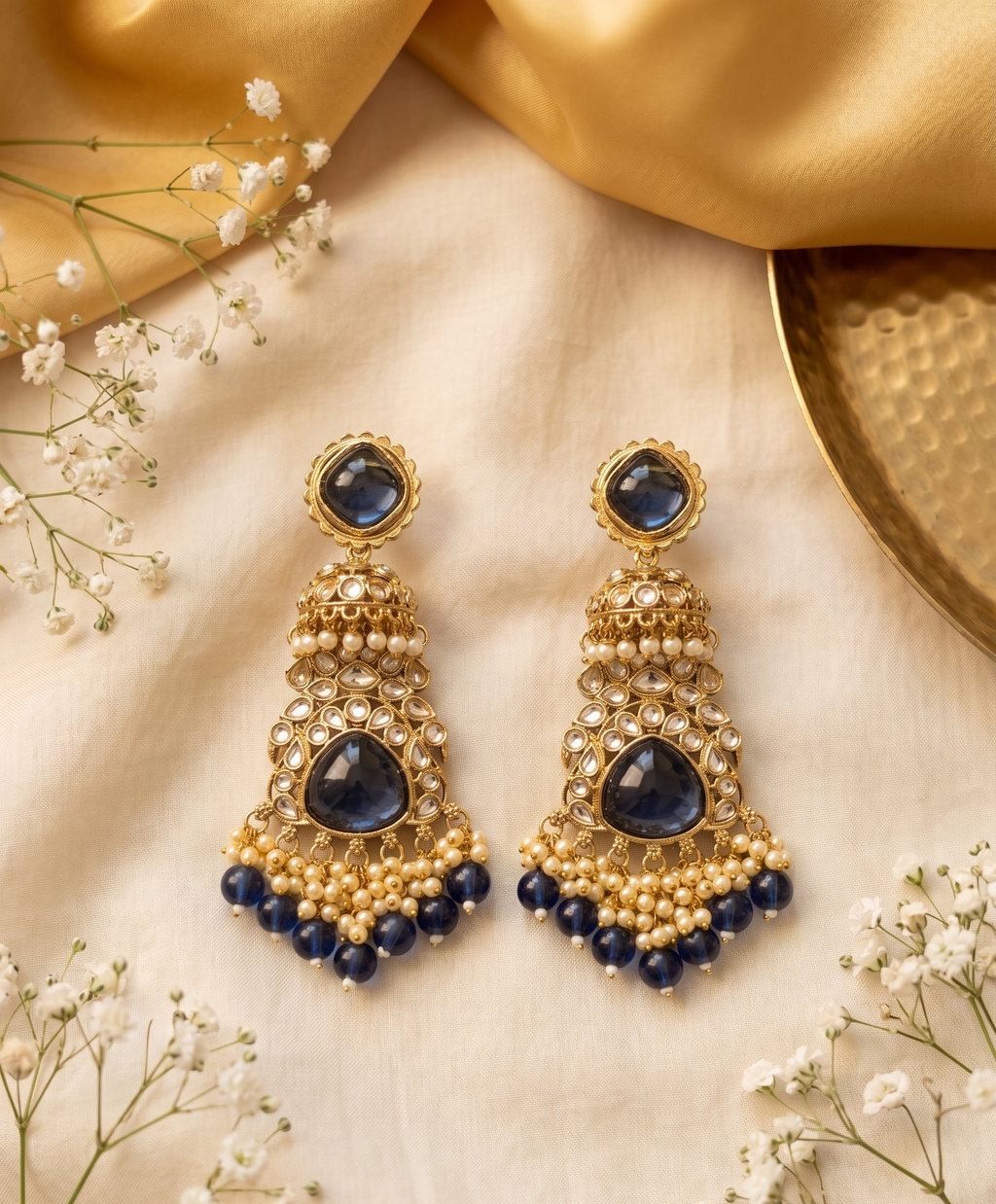 Regal Kundan Statement Drops - Royal Blue