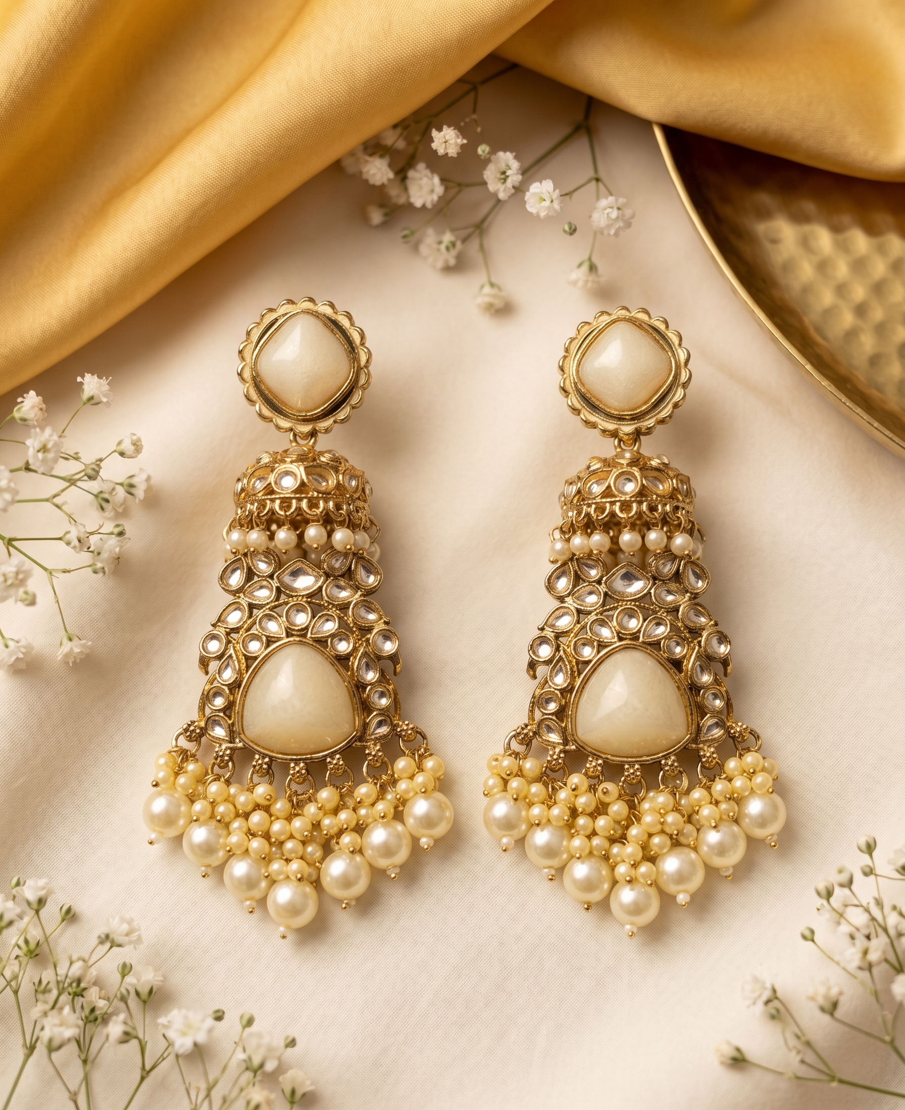 Regal Kundan Statement Drops - Ivory Grace