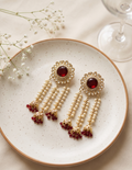 Noorza Kundan Tassel Drops - Ruby Red