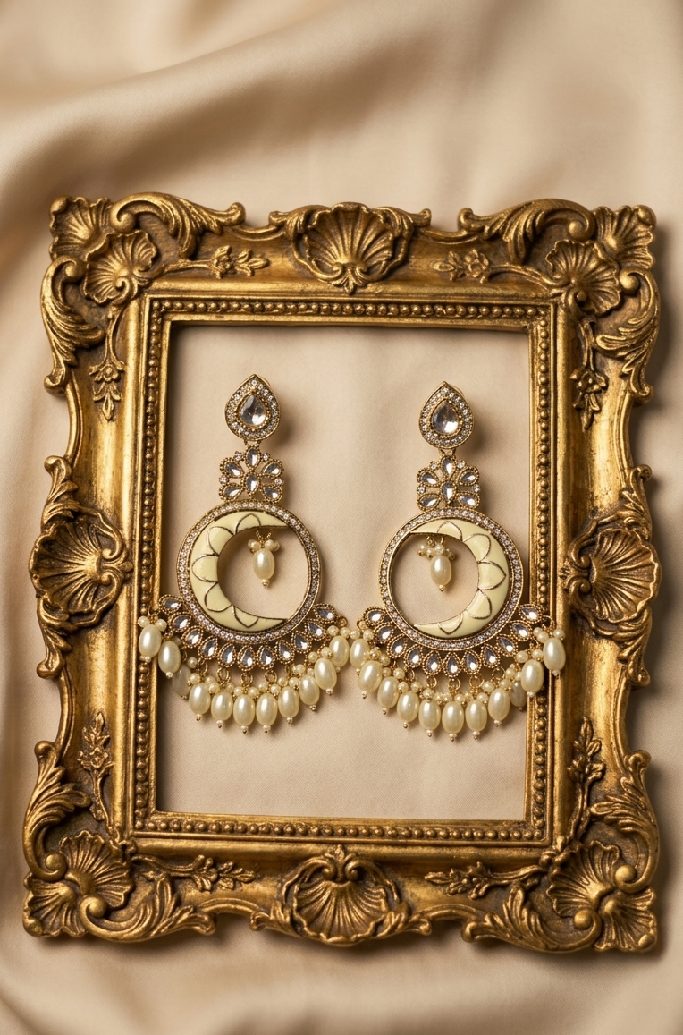 Celestial Pearl Chandbali - Ivory White