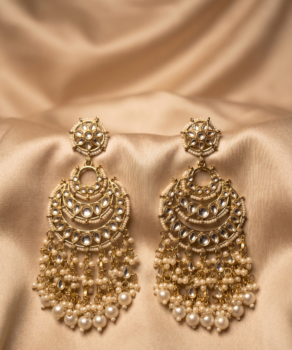 Royal Pearl Chandbali – Ivory