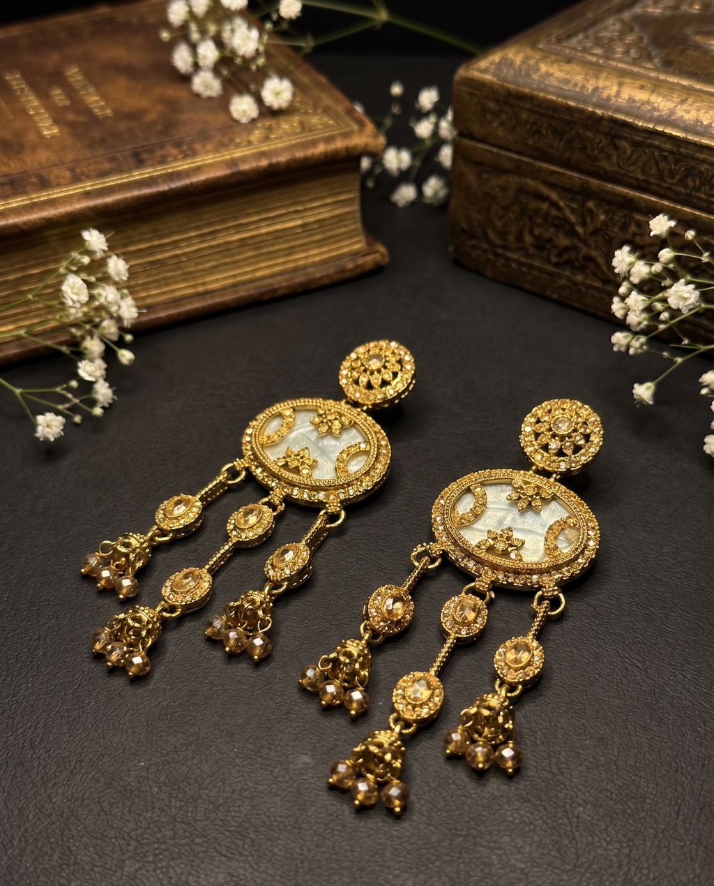 Cascade Kundan Drops - Moonlit Ivory