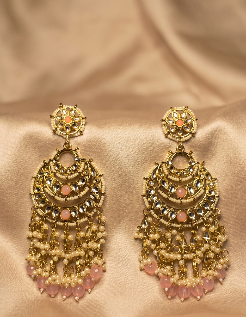 Royal Pearl Chandbali – Pink