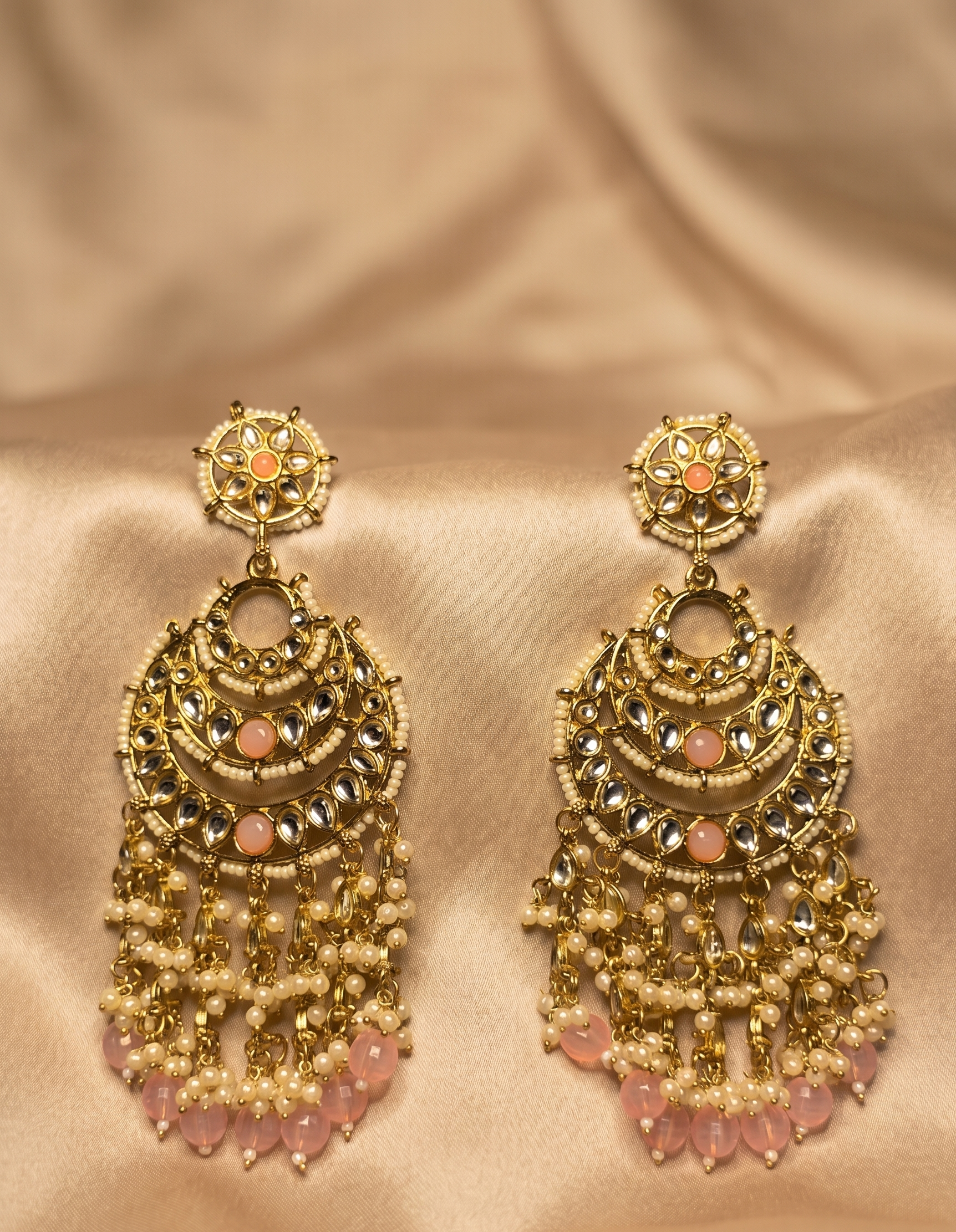 Royal Pearl Chandbali – Pink