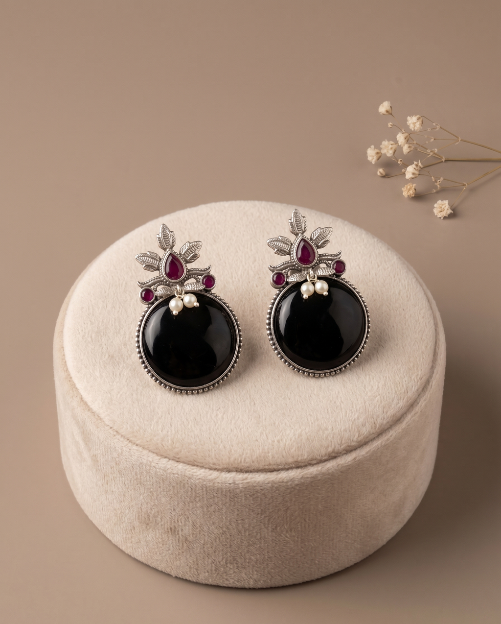 Oxidised Black Stone Stud Earrings