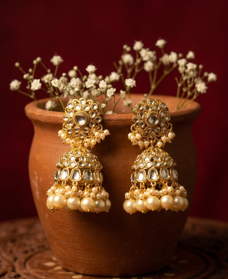 Meher Kundan Jhumkas - Royal Ivory