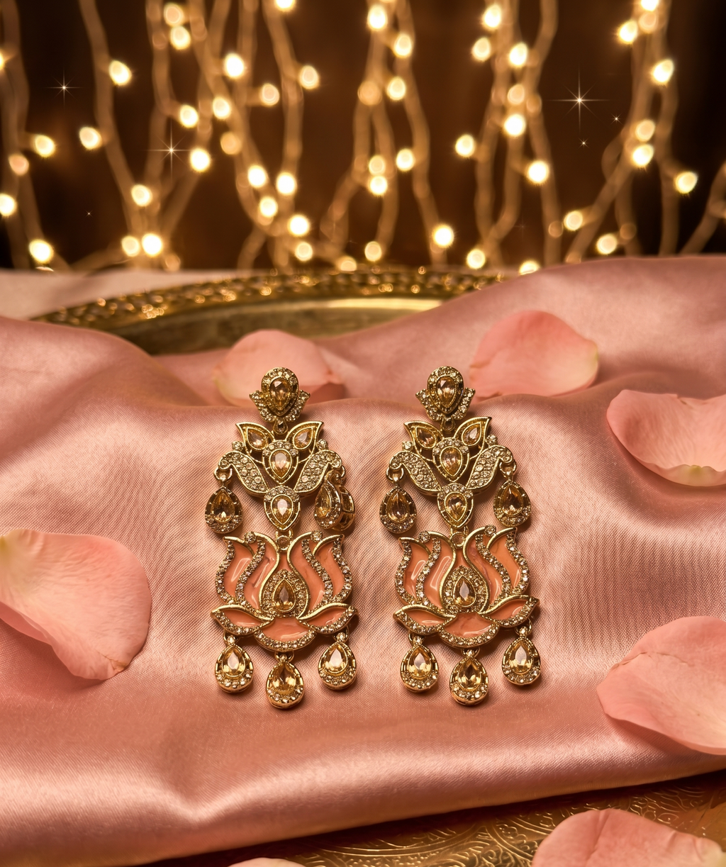 Kamal Kundan Drops - Peach Blush