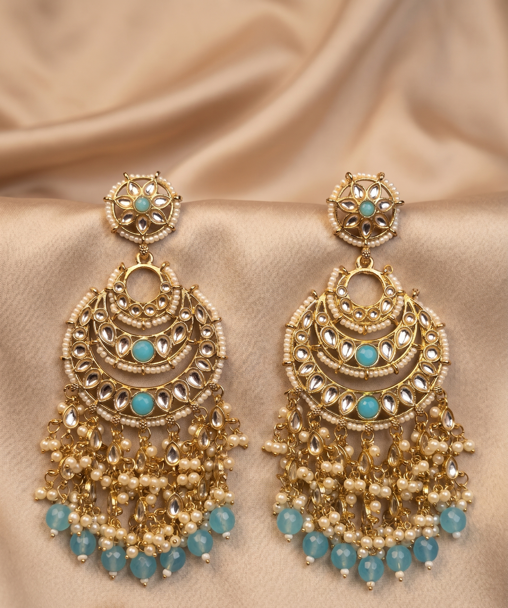 Royal Pearl Chandbali – Sky