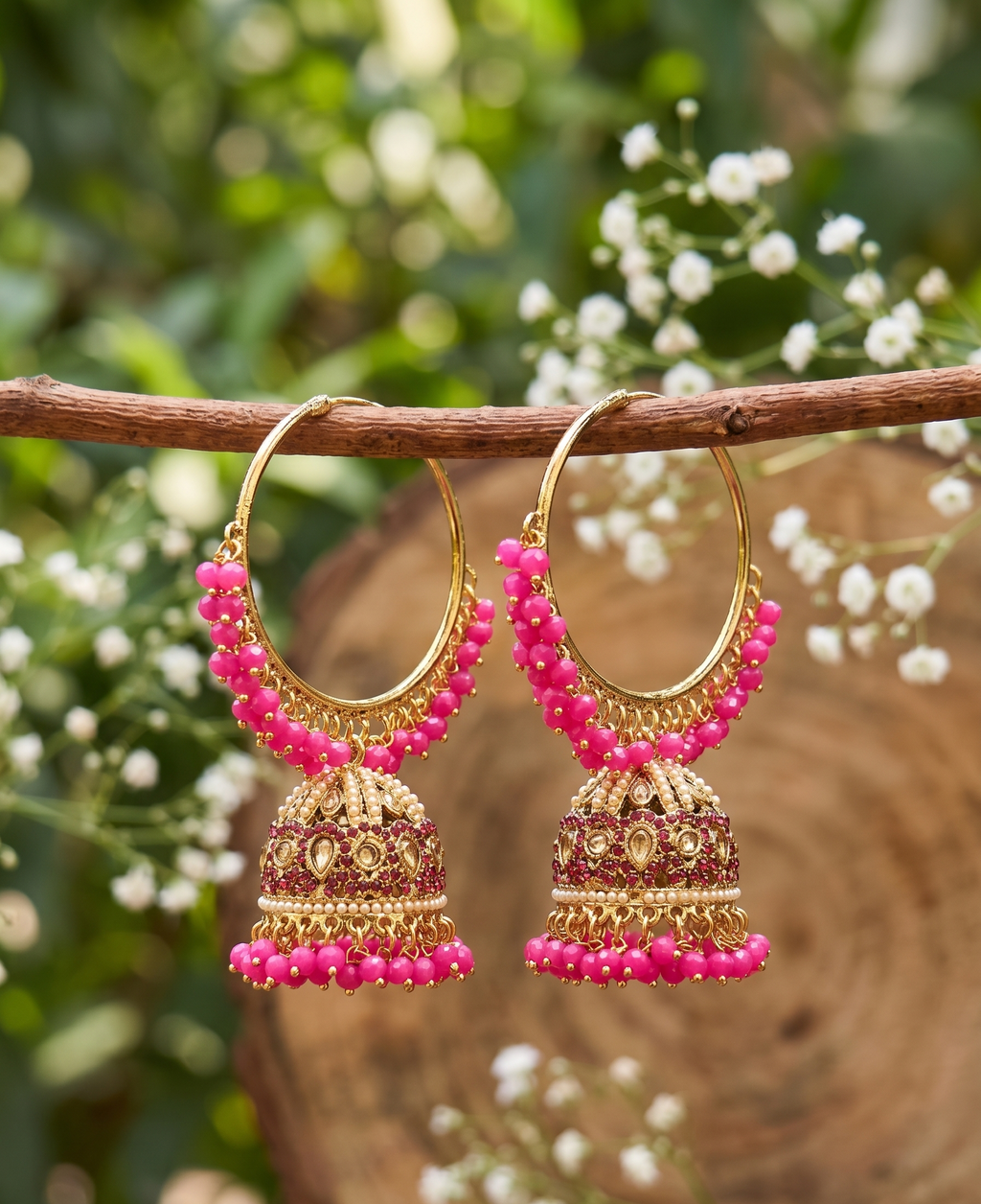 Svara Hoop Jhumkas - Rose Pink