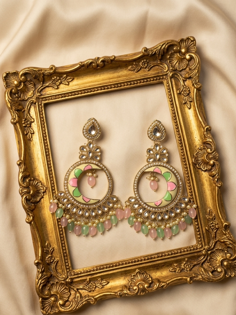 Celestial Pearl Chandbali - Blush and Green