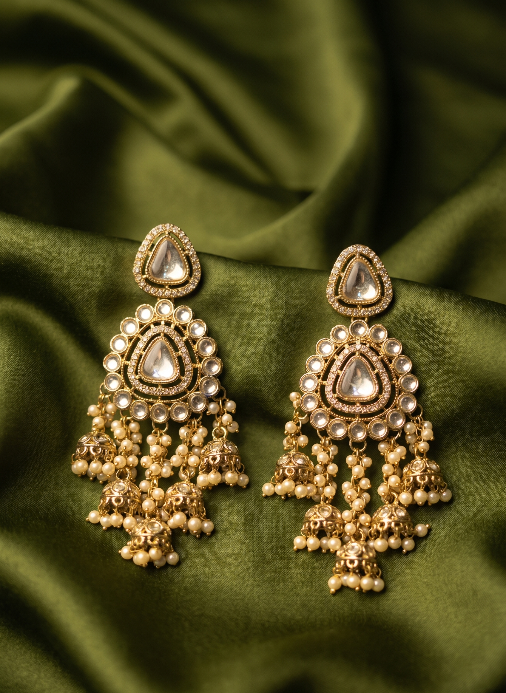 Gulnaar Kundan Jhumka Drops - White