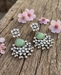 Silver Oxidised Green Stone Drop Earrings