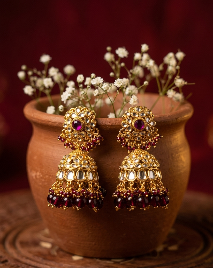 Meher Kundan Jhumkas - Wine love