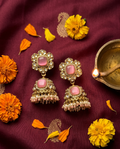 Ruhani Kundan Jhumkas - Pink Rose Bloom