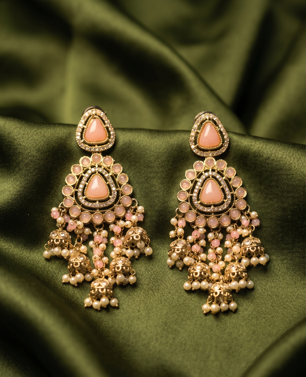 Gulnaar Kundan Jhumka Drops - Blush Pink