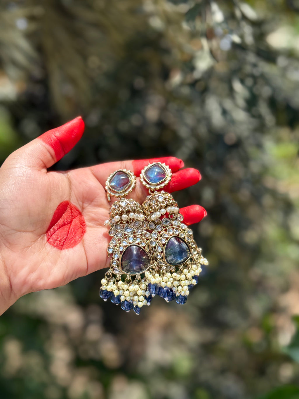 Regal Kundan Statement Drops - Royal Blue