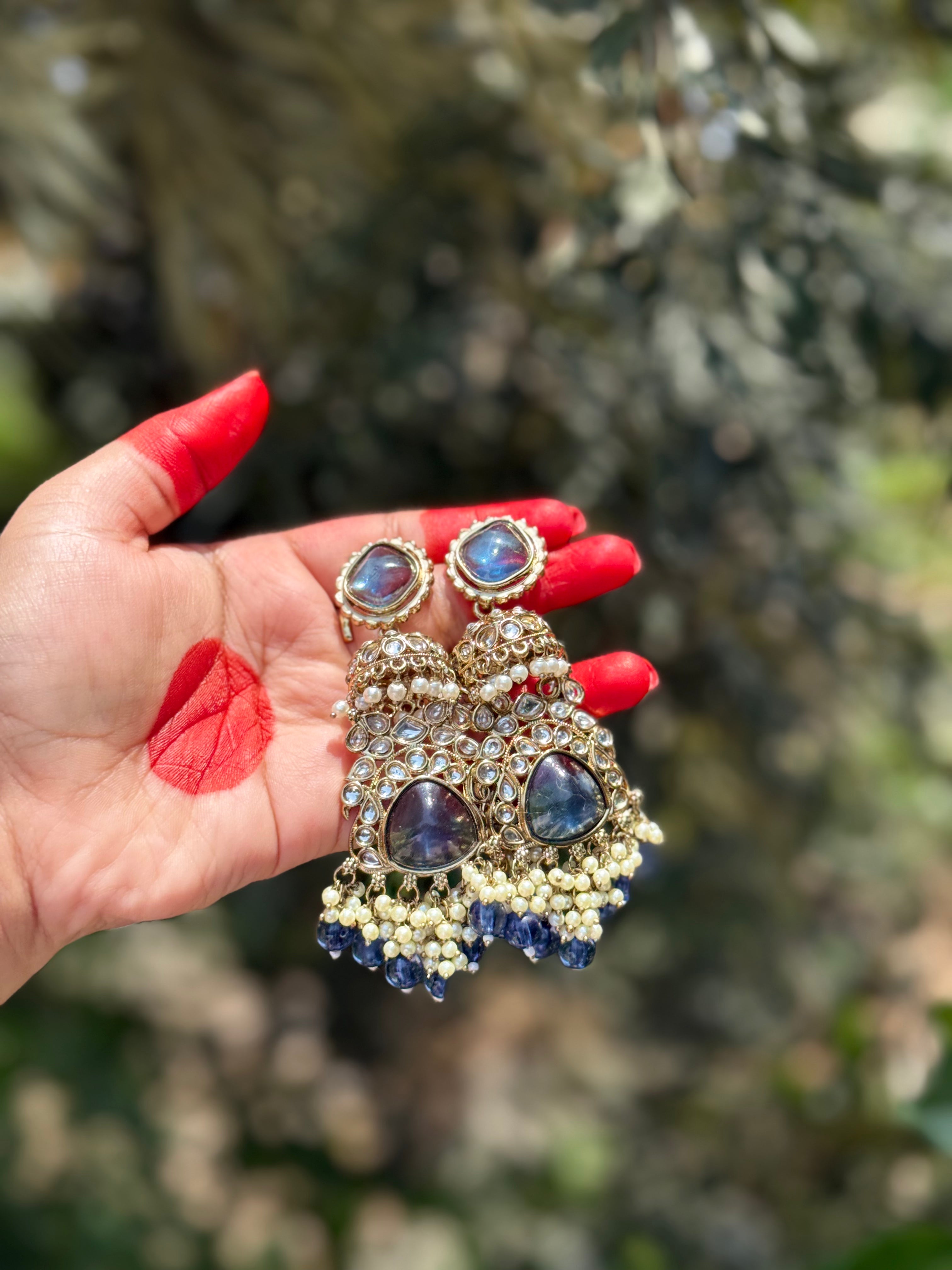 Regal Kundan Statement Drops - Royal Blue