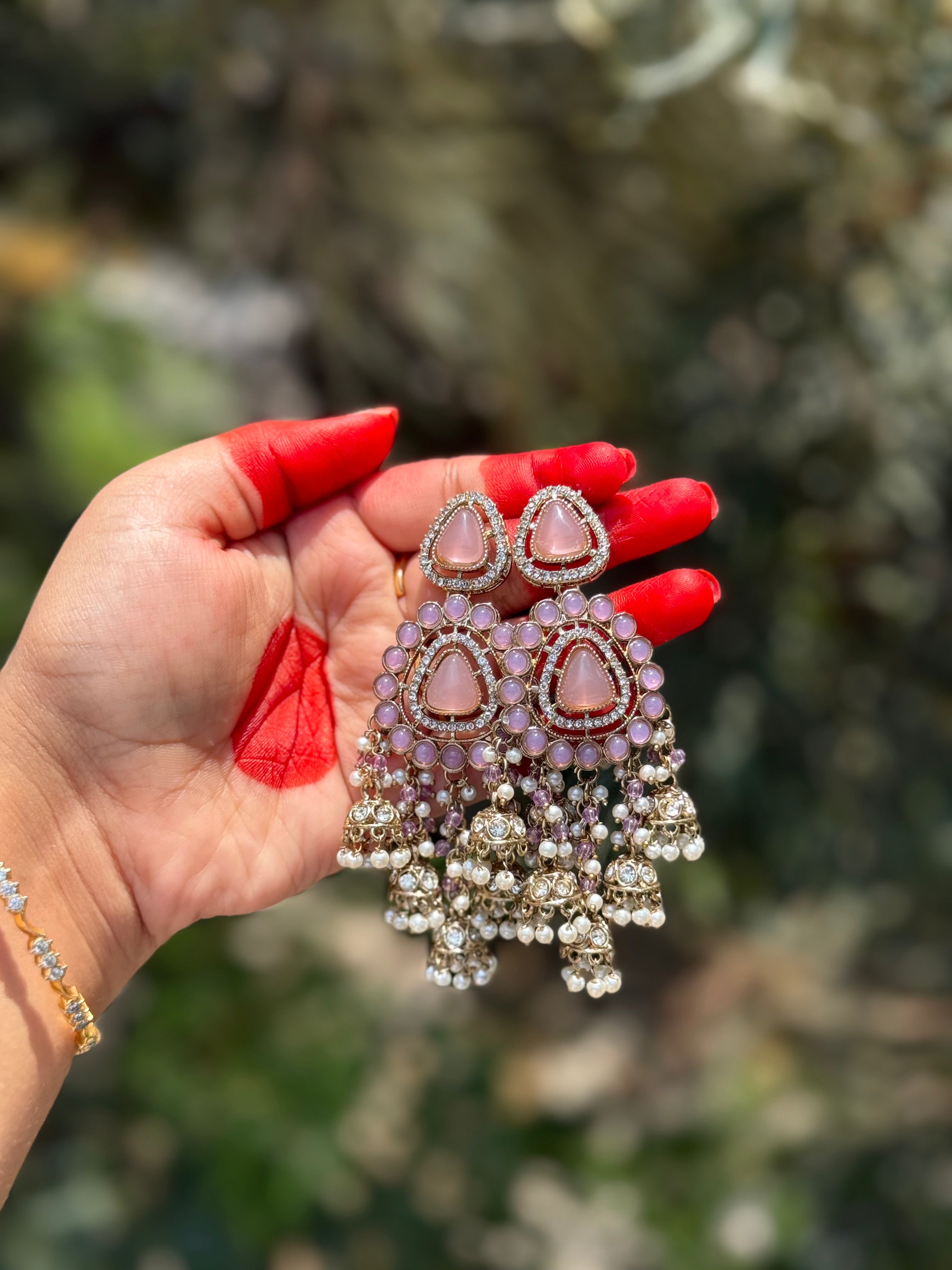 Gulnaar Kundan Jhumka Drops - Lavender Lush
