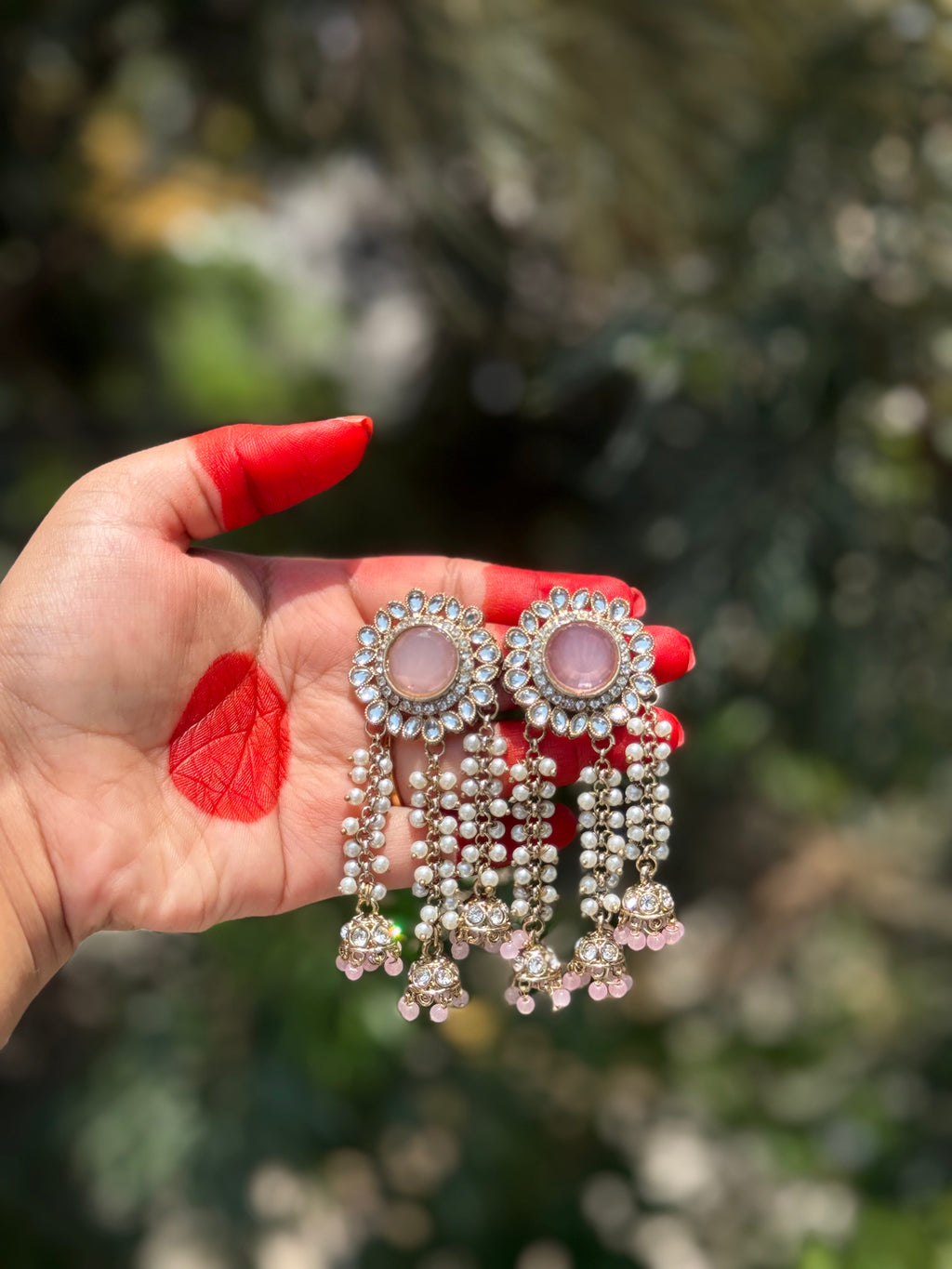 Noorza Kundan Tassel Drops - Blush Petal