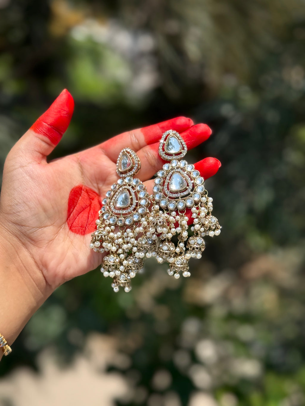 Gulnaar Kundan Jhumka Drops - White