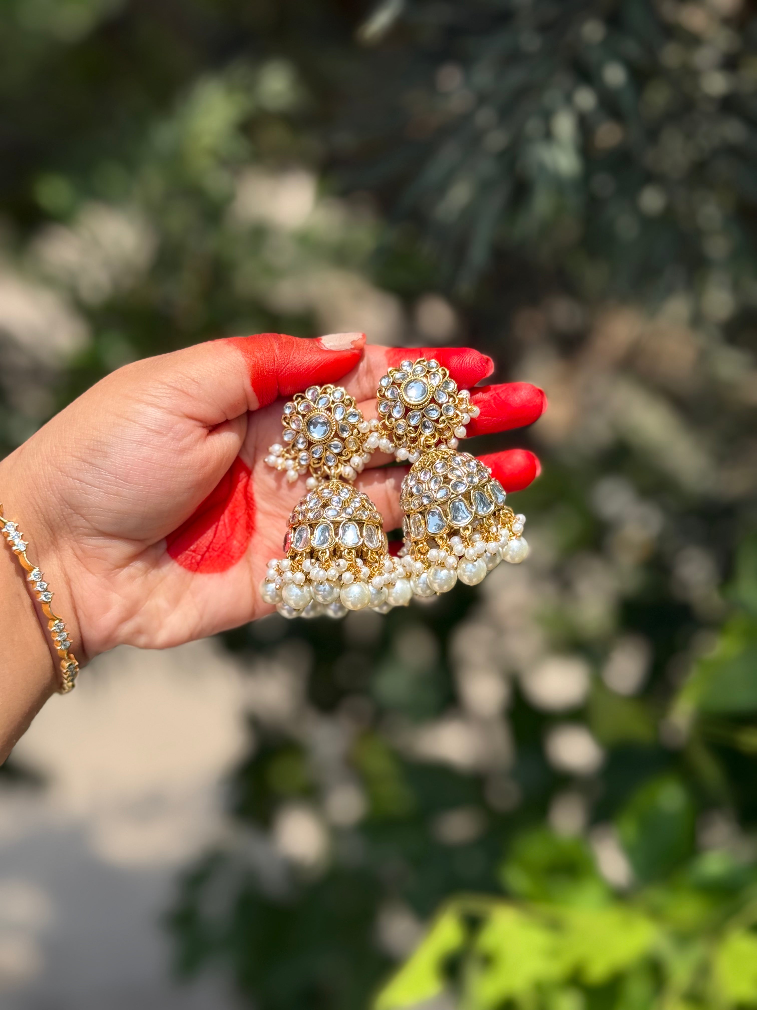 Meher Kundan Jhumkas - Royal Ivory
