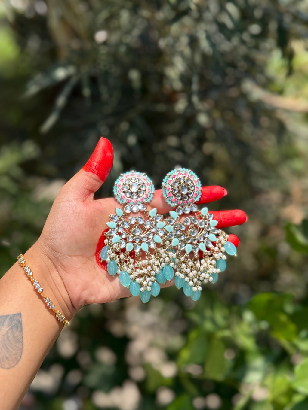 Noor Kundan Chandbalis - Turquoise