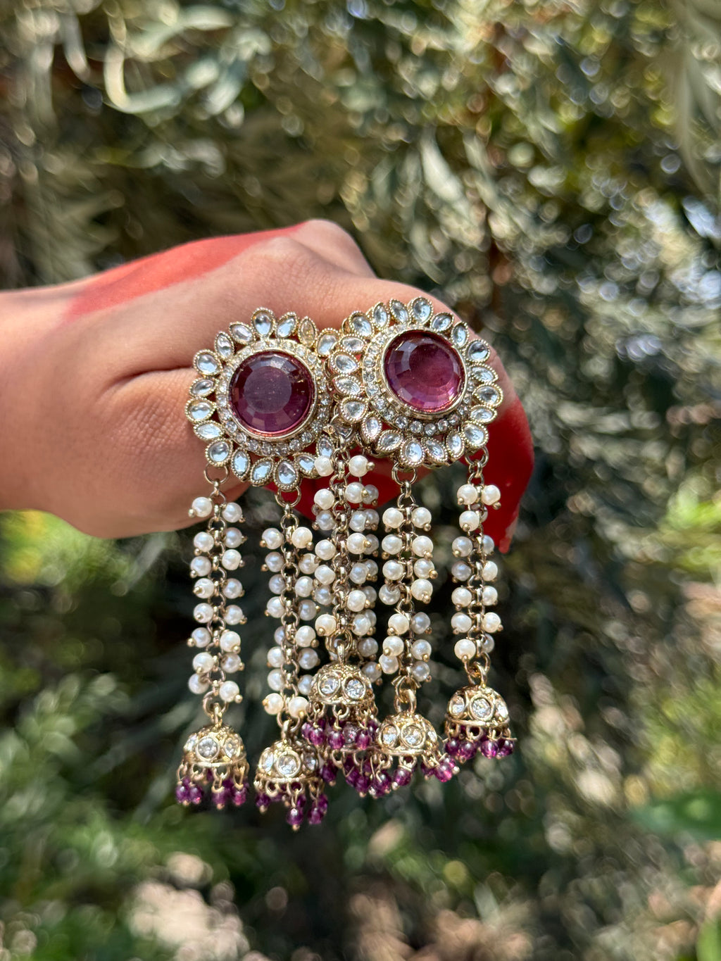 Noorza Kundan Tassel Drops - Deep Lavender