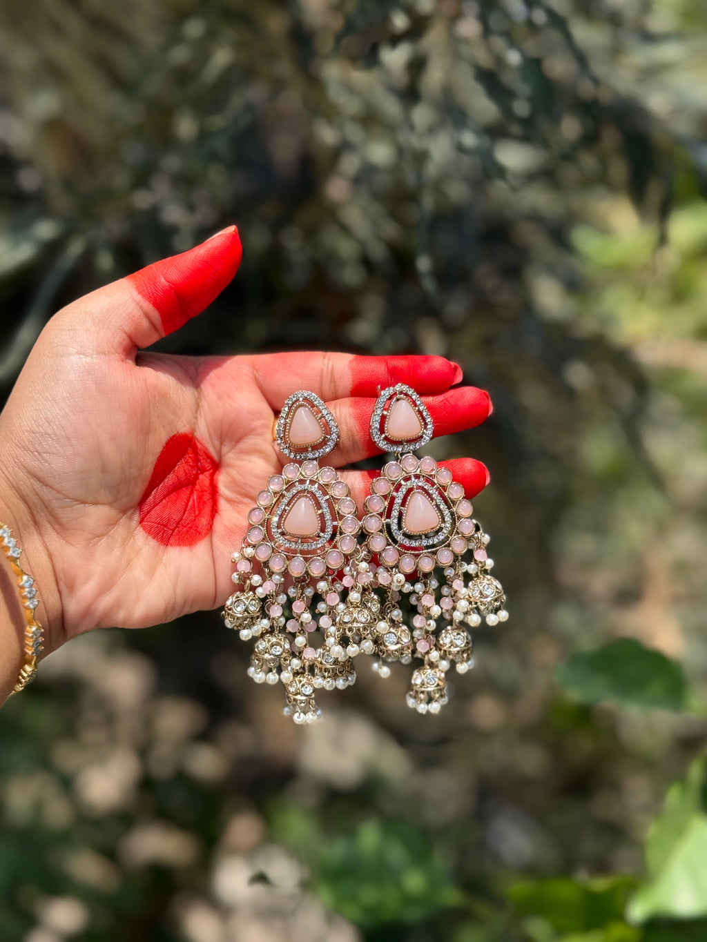 Gulnaar Kundan Jhumka Drops - Blush Pink