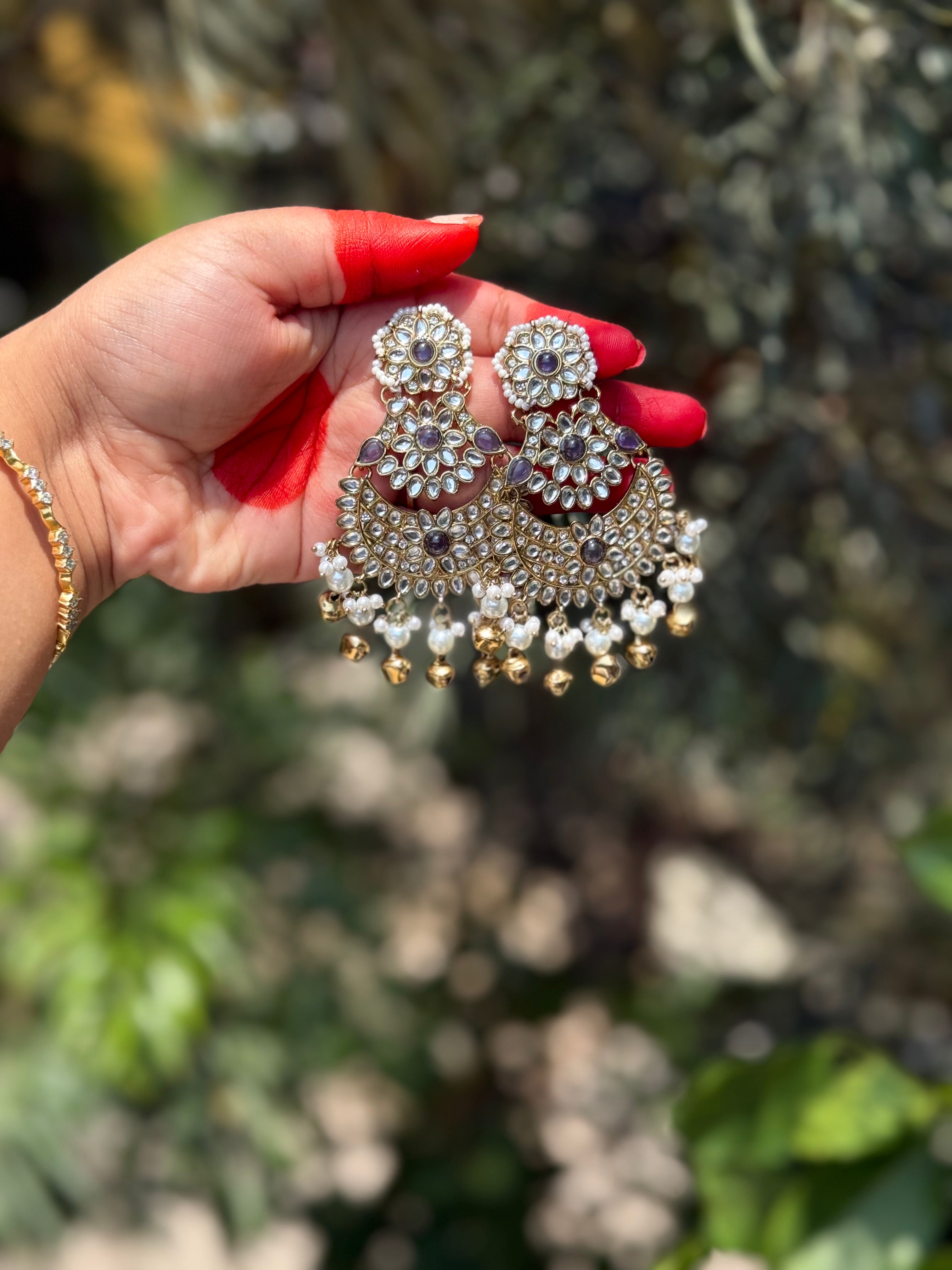 Aarzoo Kundan Chandbalis - Lavender Lush