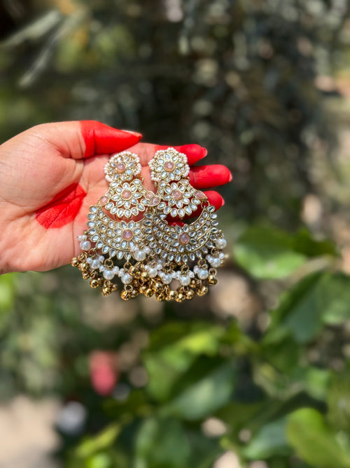 Aarzoo Kundan Chandbalis - Blush Pink