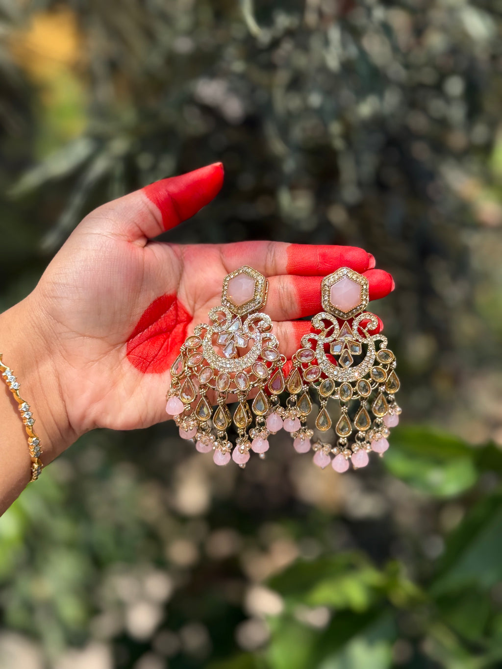Zehra Kundan Statement Drops - Pink Blossom