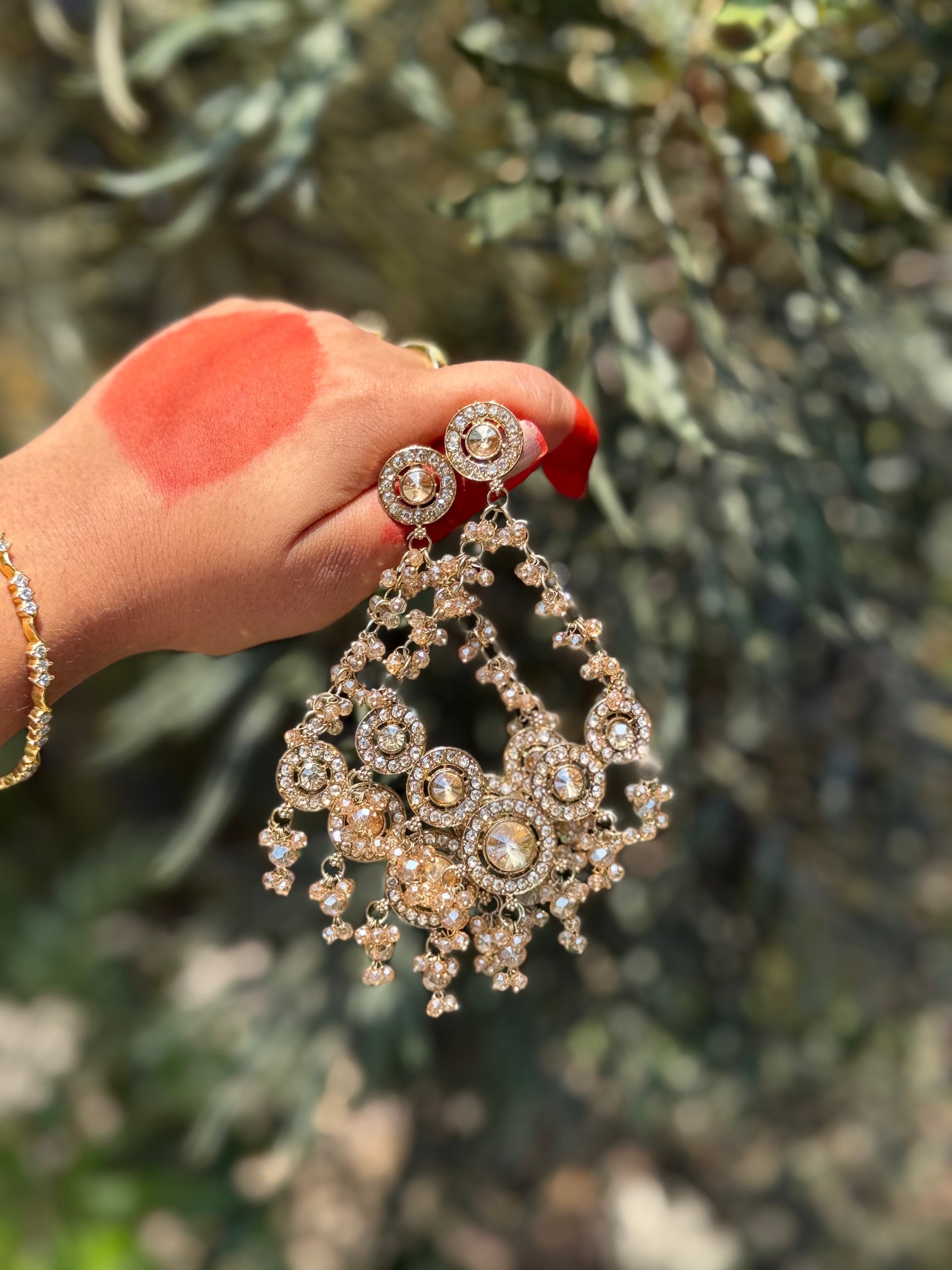 Ayla Kundan Hoop Drops - Royal Gold