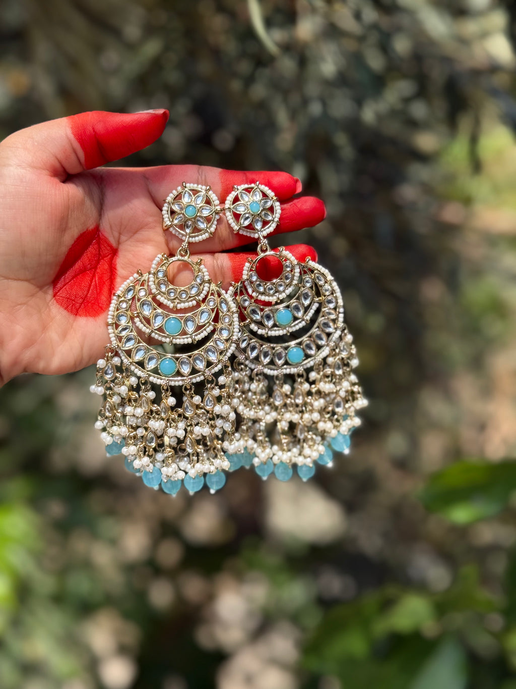 Royal Pearl Chandbali – Sky