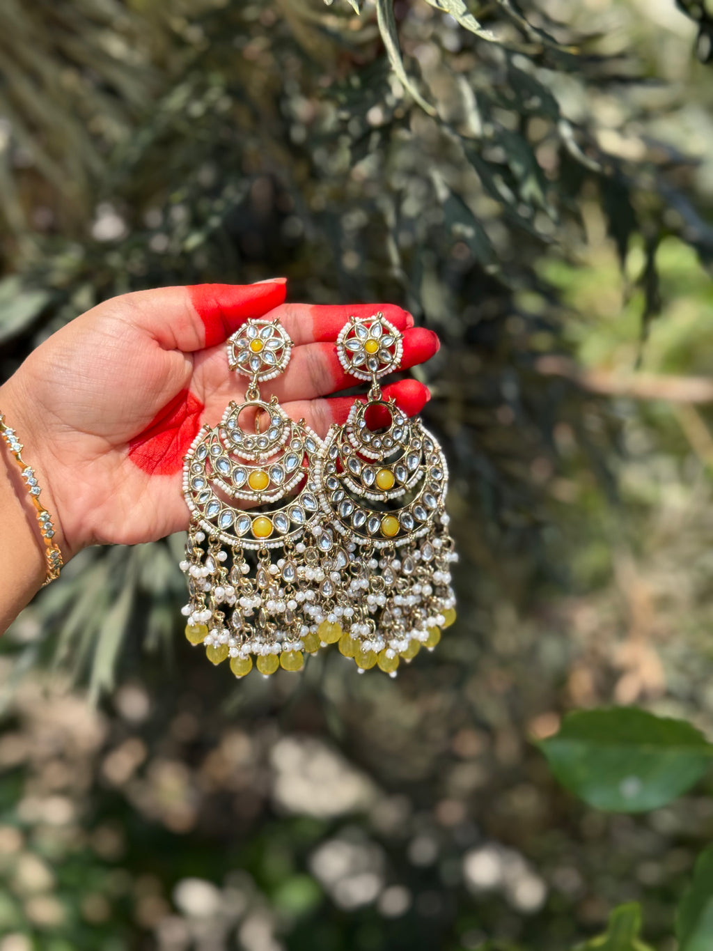Royal Pearl Chandbali – Yellow
