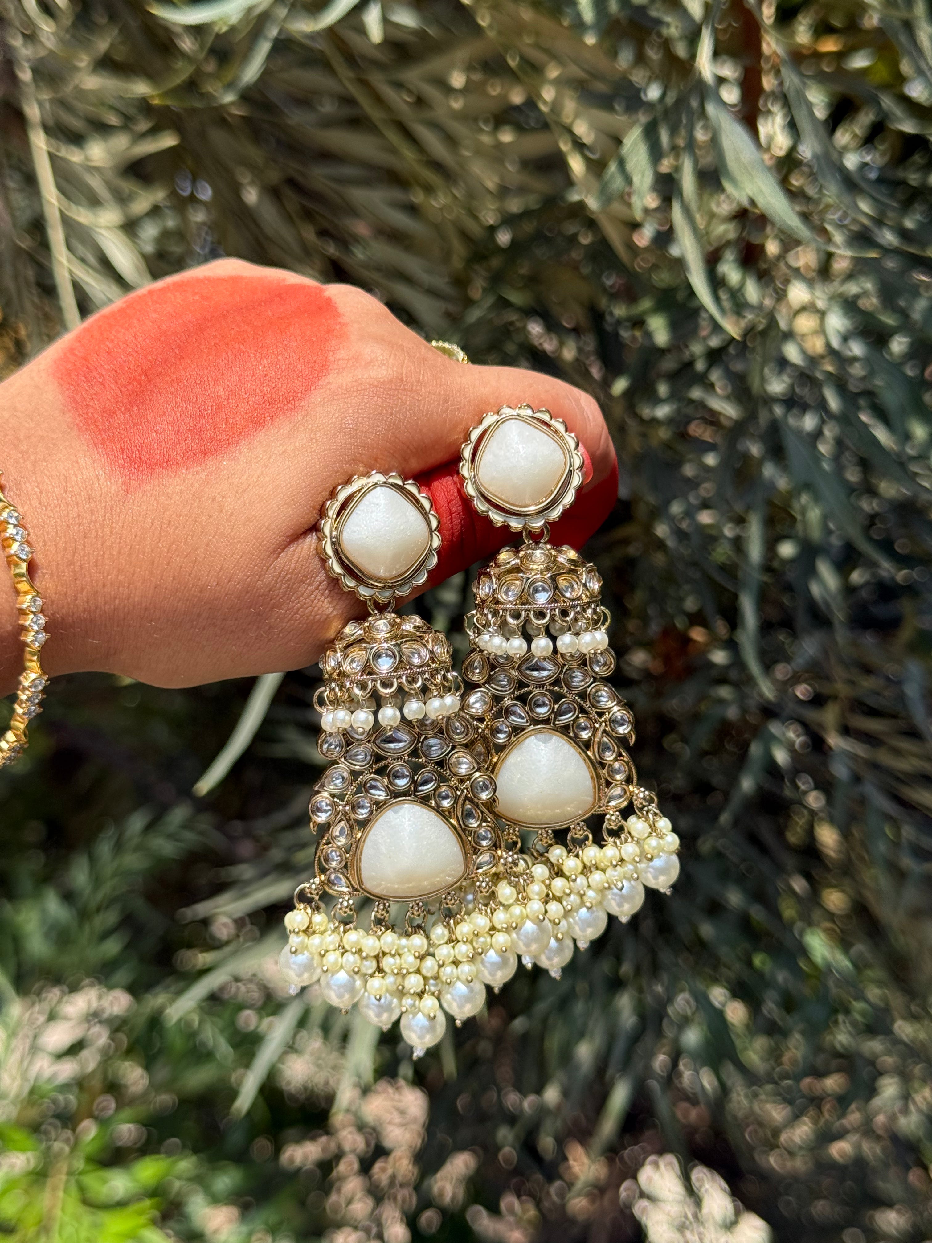 Regal Kundan Statement Drops - Ivory Grace
