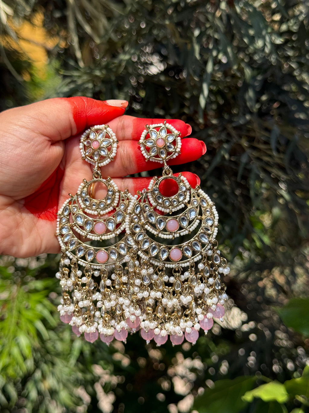 Royal Pearl Chandbali – Pink