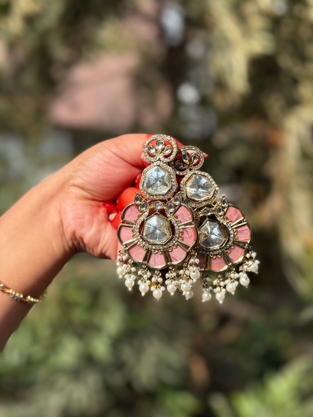 Veloura Kundan Floral Drops - Peach Love