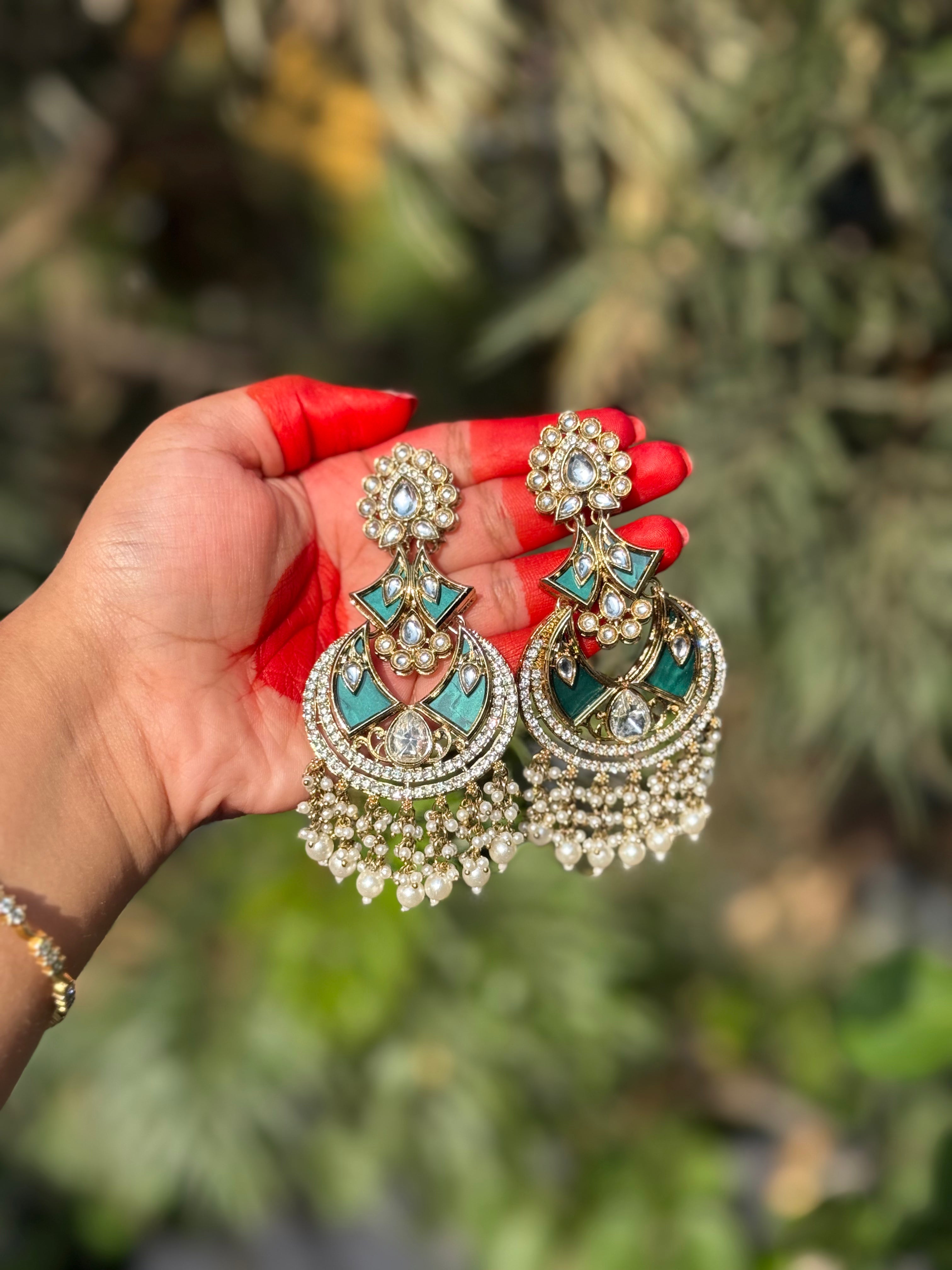 Ava Kundan Chandbalis - Forest Green