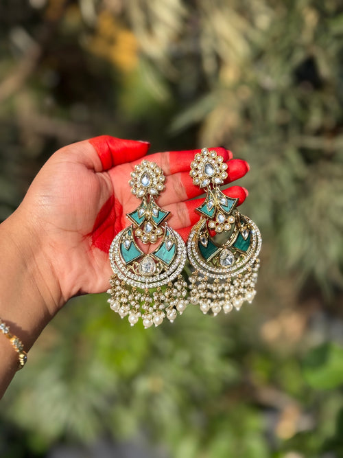 Ava Kundan Chandbalis - Forest Green