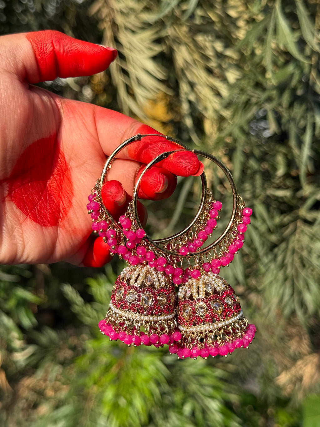 Svara Hoop Jhumkas - Rose Pink