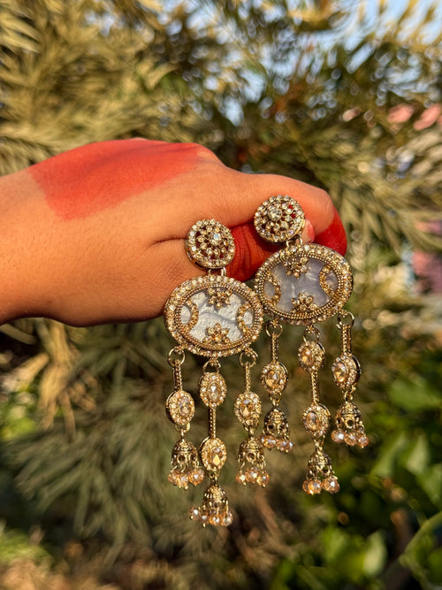 Cascade Kundan Drops - Moonlit Ivory