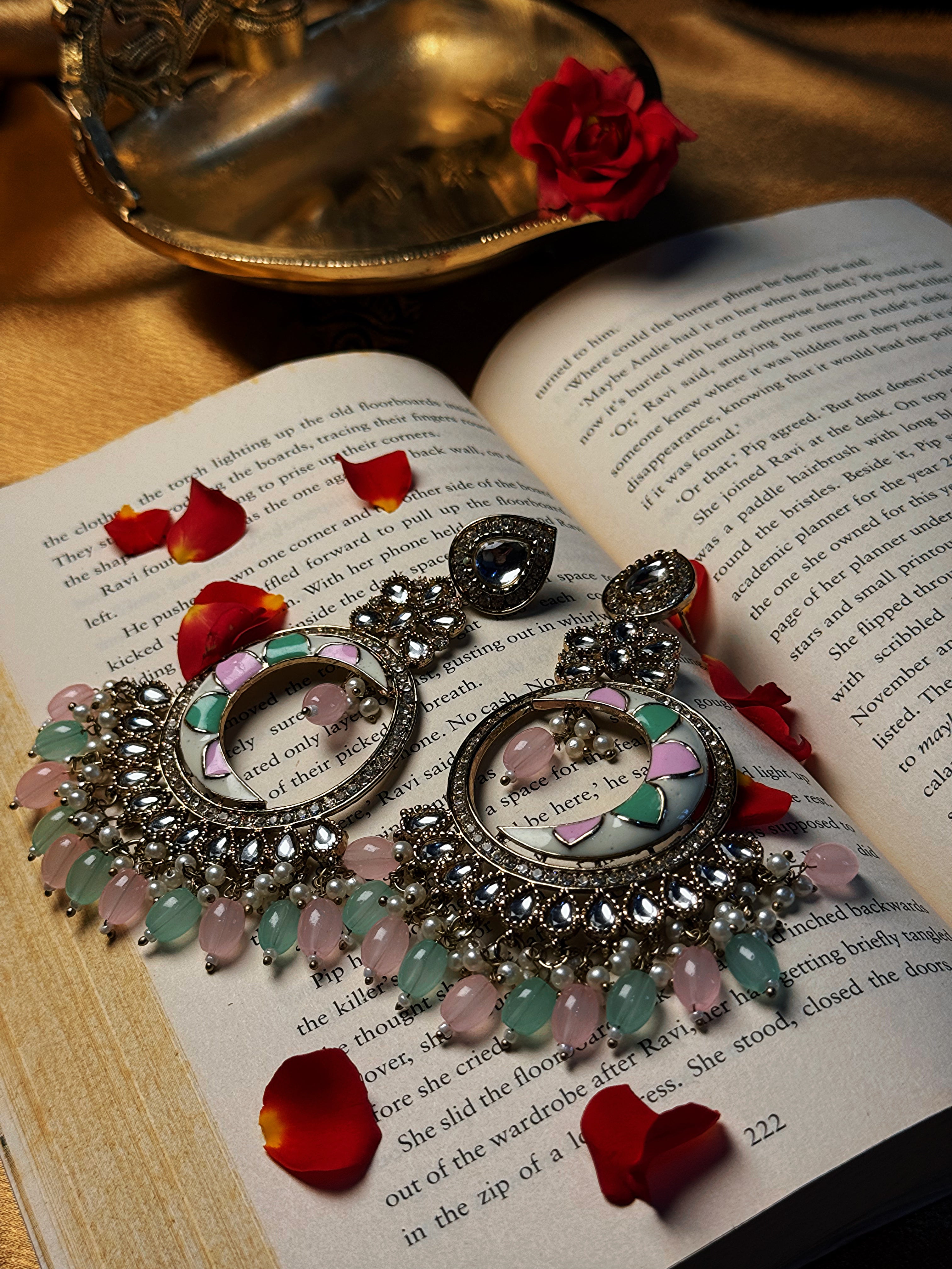 Celestial Pearl Chandbali - Blush and Green