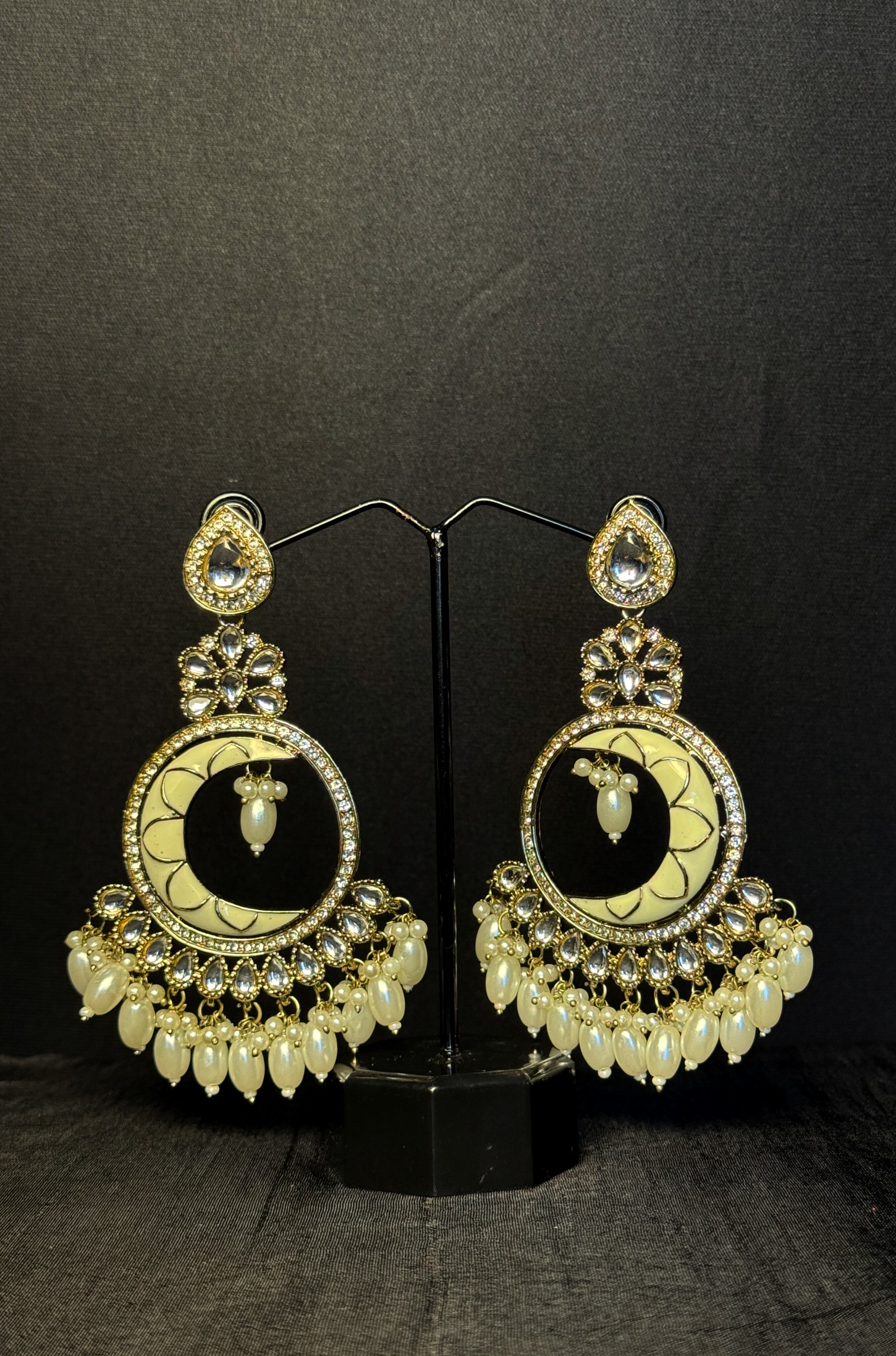 Celestial Pearl Chandbali - Ivory White