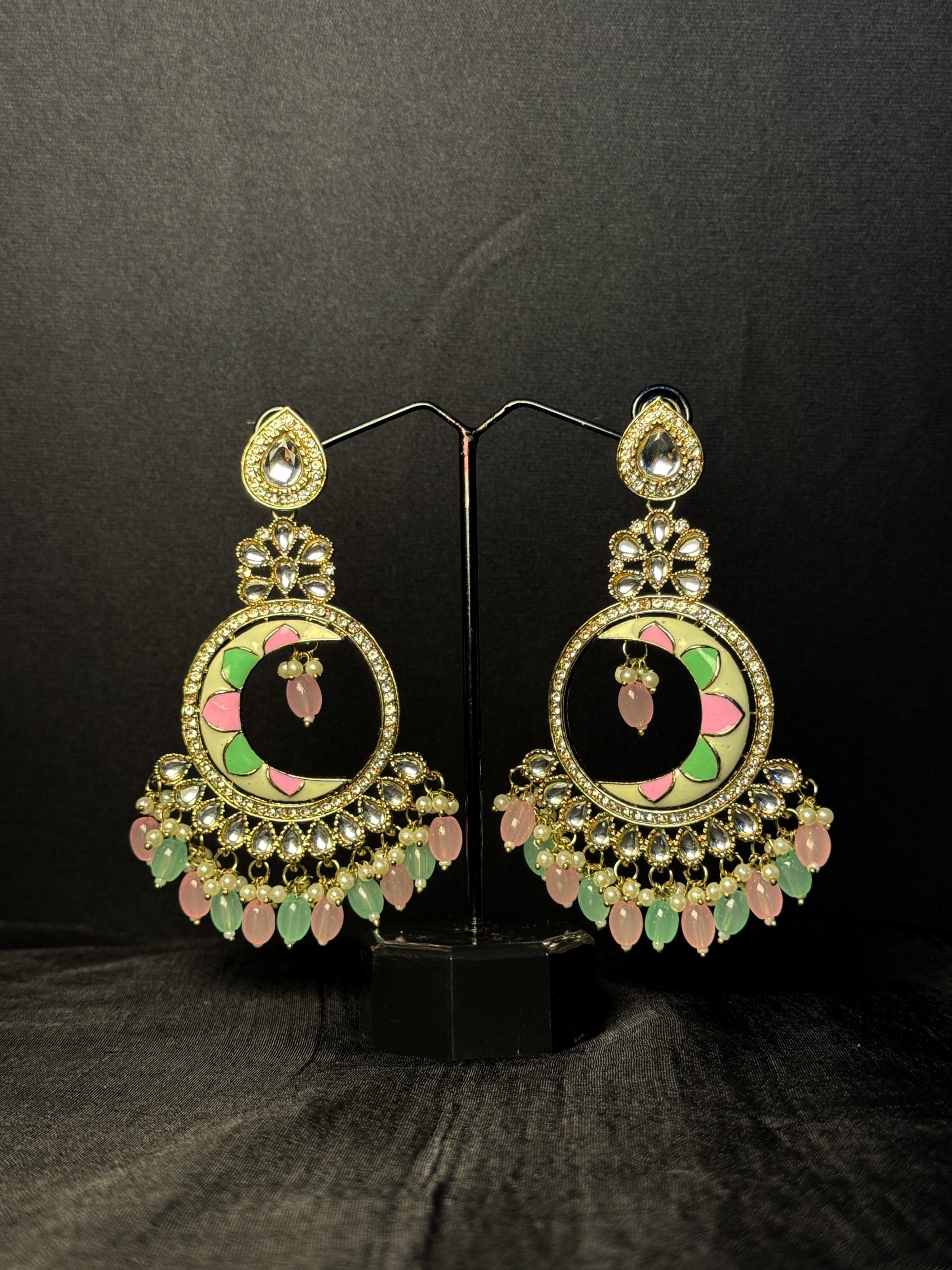 Celestial Pearl Chandbali - Blush and Green