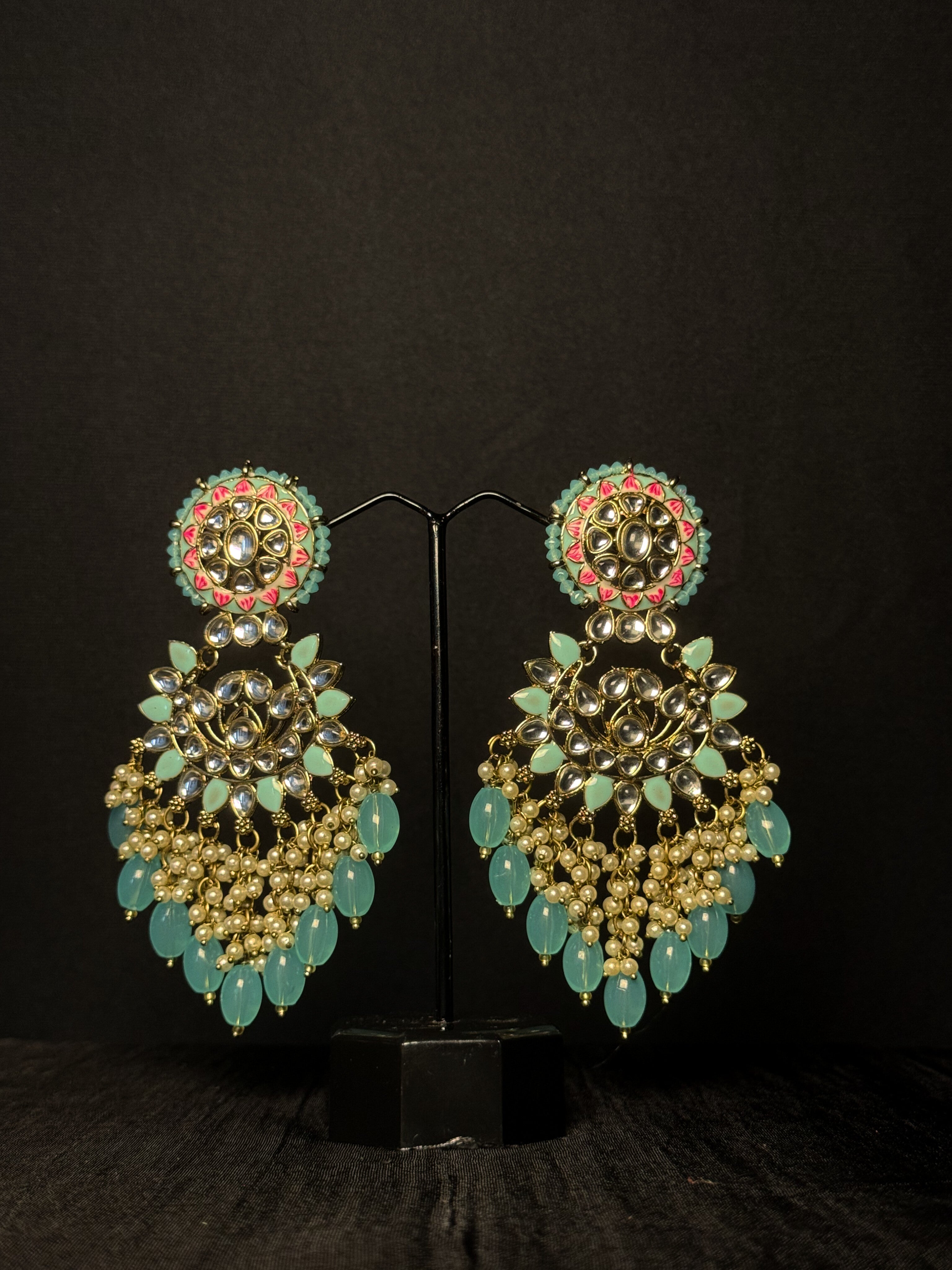 Noor Kundan Chandbalis - Turquoise